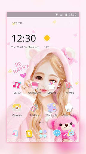 Pink Cartoon Lovely Girl Theme screenshot 3