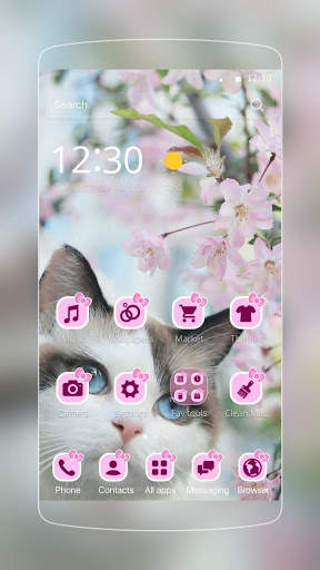 Pink Flower Lovely Cat Theme screenshot 1