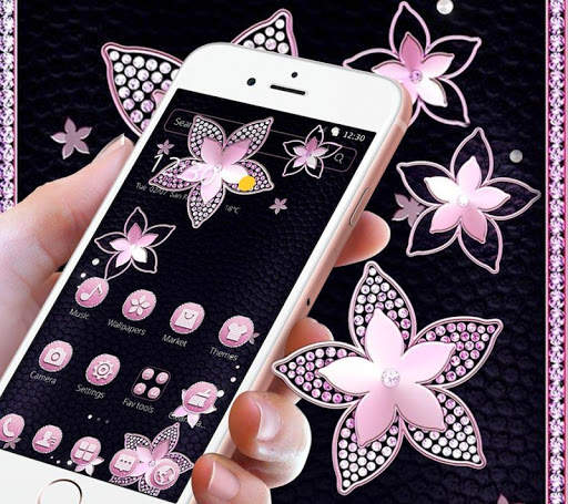 Pink Flower Diamond Black Theme screenshot 3