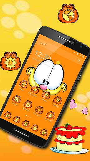 Orange Cartoon Cute Lazy Cat Theme screenshot 1