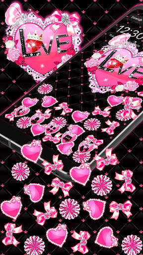Pink Love Heart Diamond Gravity Theme screenshot 3