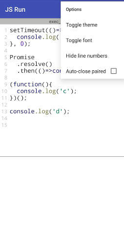 JS Run (Javascript editor and runner) 4 تصوير الشاشة