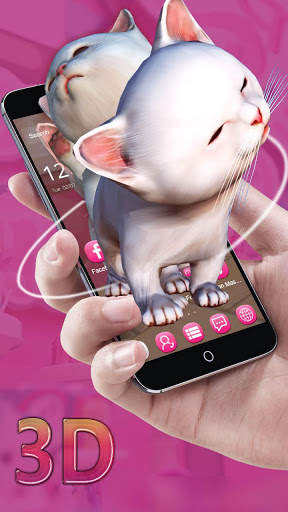 3D White Kitty Animation Theme With Live Wallpaper screenshot 3