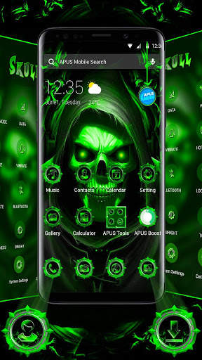 Neon Emerald Skull Apus Launcher Theme 2019 screenshot 4
