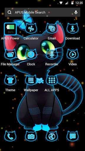 Dark Neon Cat APUS Launcher theme screenshot 2