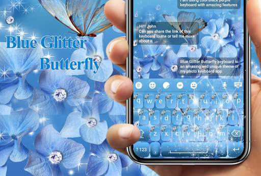 Blue Glitter Butterfly Keyboard Theme screenshot 1