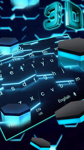 3D Live Blue Neon Hexagon Tech Keyboard screenshot 2