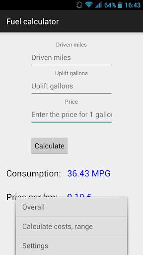 Petrol calculator screenshot 2