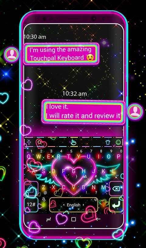 Colorful Neon Sparkling Heart Keyboard Theme screenshot 2