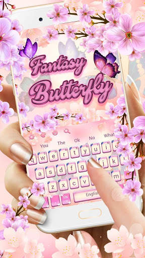 Pink Cherry Blossoms Butterfly Keyboard screenshot 2
