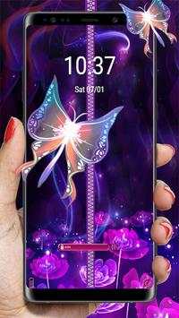 Neon Butterfly Zipper Lock Theme screenshot 1