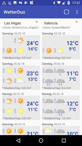 Dual Weather - Two weather reports side-by-side screenshot 1