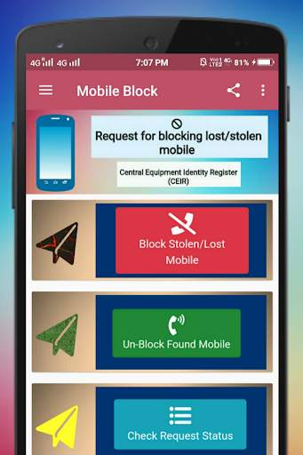 Block Unblock to Lost or Stolen Mobile - CEIR screenshot 1
