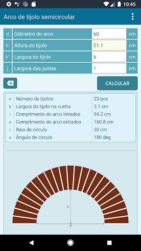 Calculadora de arco de tijolos screenshot 2