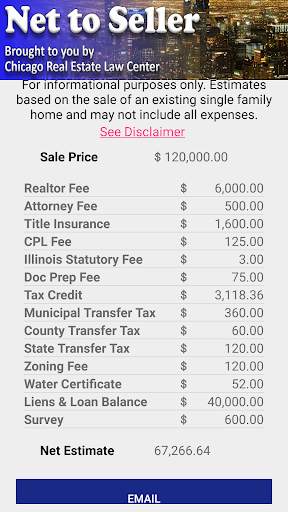 NET to SELLER Mobile App - Chicago closing costs screenshot 3