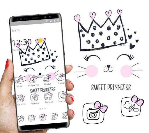White Princess Kitty Cartoon Sweet Theme स्क्रीनशॉट 2