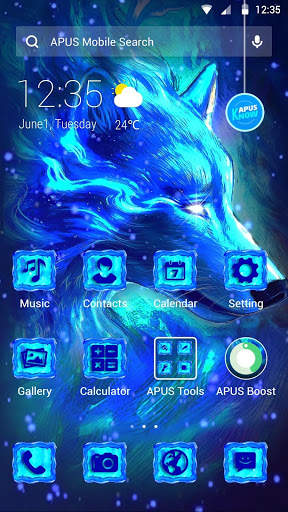Blue Ice Wolf APUS Launcher theme screenshot 1