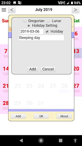 User Calendar screenshot 2
