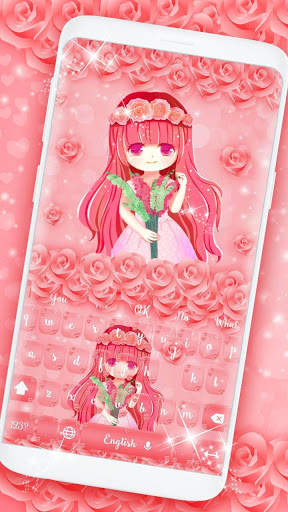 Pink Rose Cute Girl Keyboard screenshot 1