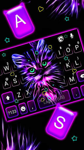 Purple Neon Cat Keyboard Theme screenshot 2