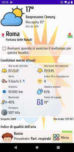 Previsioni meteo e qualitá dell´aria con Widgets screenshot 1