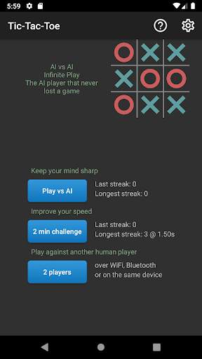 TicTacToe - Unbeatable AI, 2 player WiFi,Bluetooth screenshot 1