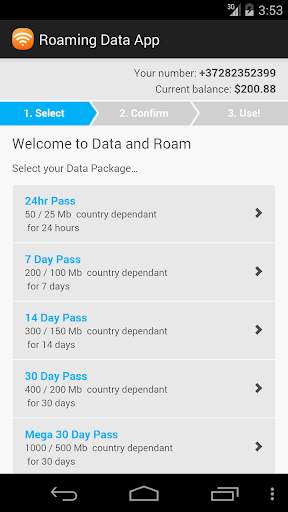 Roaming Data App screenshot 1