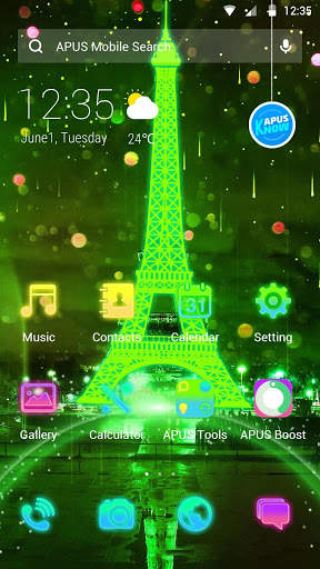 Neon Green Eiffel Tower-APUS Launcher theme screenshot 2