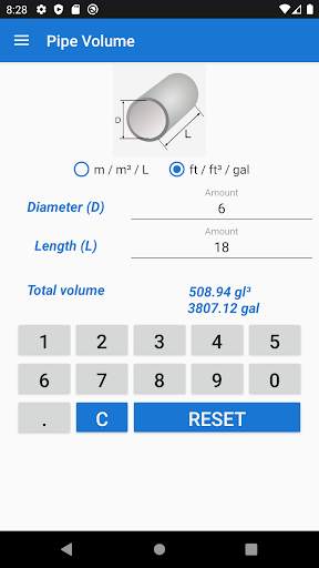 Pipe volume calculator screenshot 3