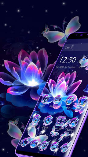 Neon Butterfly Lotus Glitter Theme screenshot 2
