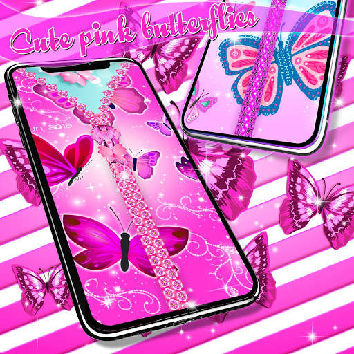 Cute pink butterflies lock screen screenshot 1