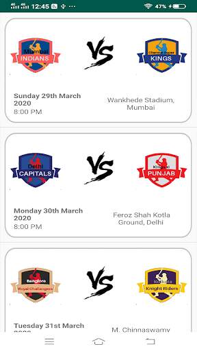 Indian League Cricket Schedule इंडियन प्रीमियर लीग screenshot 2