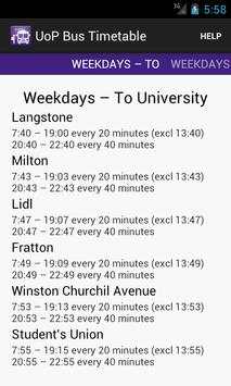 UoP Bus Timetable screenshot 1