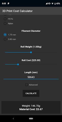 3D Print Material Cost Calculator screenshot 2
