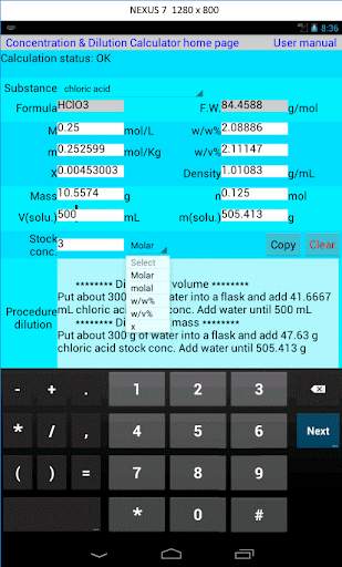 Concentration Calculator Lite screenshot 2