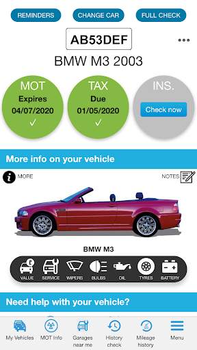 KnowYourCar: Free car check, vehicle help. MOT/TAX screenshot 1