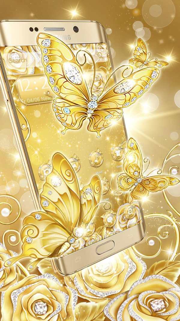 3D Gold Diamond Butterfly Theme screenshot 3