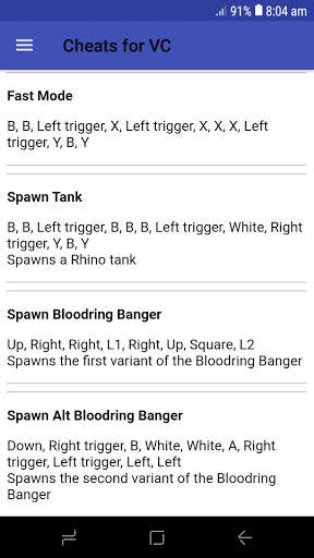 Cheats for VC - For all platforms screenshot 3