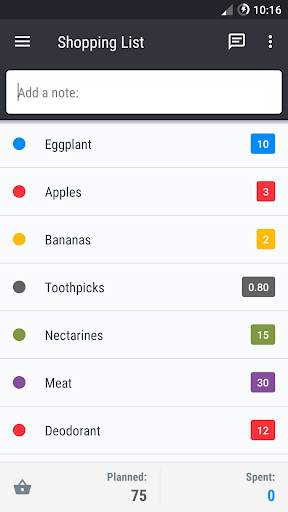 Shopping list screenshot 1