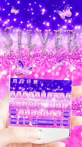 Silver Glitter Butterfly Keyboard Theme screenshot 1