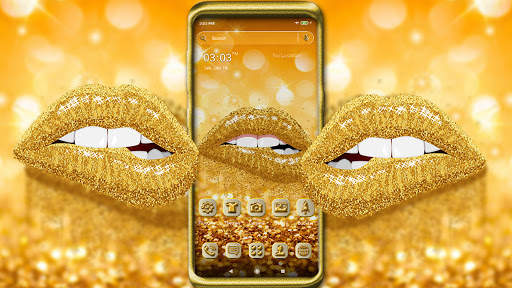 Gold Glitter Lips Launcher Theme screenshot 1