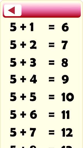 Addition tables screenshot 2