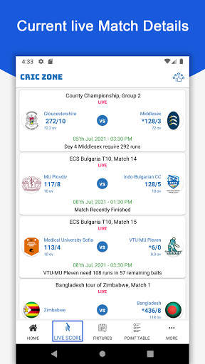 CrickZone: Cricket Live Scores, Live Cricket App screenshot 4