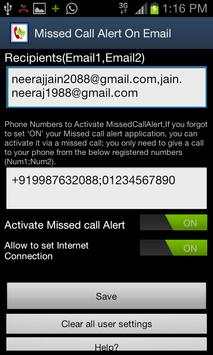 Missed call alerts on Email screenshot 2