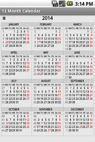 Twelve Month Calendar screenshot 8