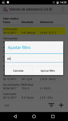 Valores de laboratorio screenshot 2