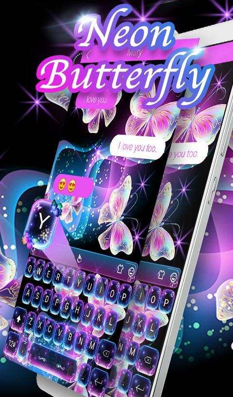 Glitter Neon Purple Butterfly Keyboard Theme screenshot 3