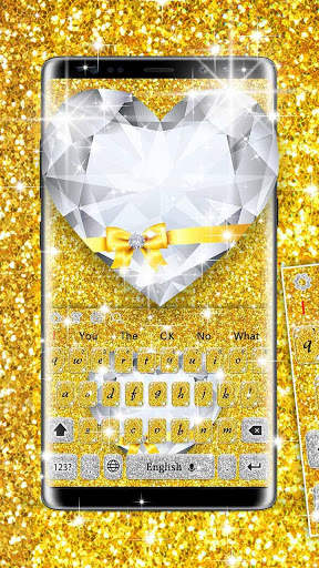 Shiny Gold Heart Diamond Keyboard 1 تصوير الشاشة