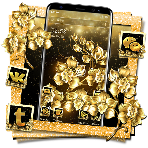 Luxury Gold Flower Launcher Theme icon