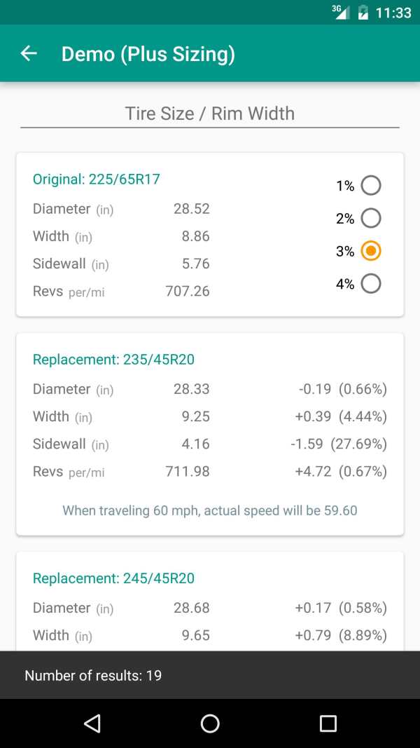 Tire Calculator Deluxe screenshot 2